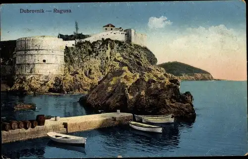 Ak Ragusa Dubrovnik Kroatien, Burg, Anleger, Boote