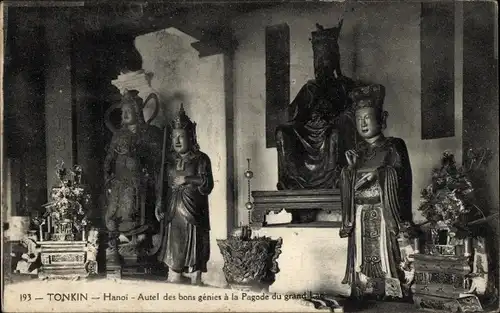 Ak Hanoi Tonkin Vietnam, Altar der guten Genies an der Grand Lake Pagode