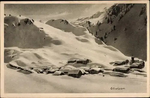 Ak Stuben am Arlberg Klösterle Vorarlberg, Wintermotiv, Ort im Schnee