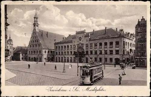 Ak Zwickau in Sachsen, Marktplaktz, Tram Nr. 44