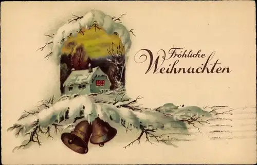 Ak Glückwunsch Weihnachten, Haus, Glocken