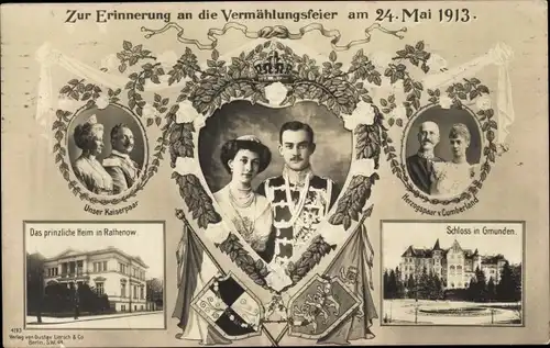 Ak Herzog Ernst August, Victoria Luise, Kaiserpaar, Herzogspaar, Vermählung am 24. Mai 1913, Gmunden