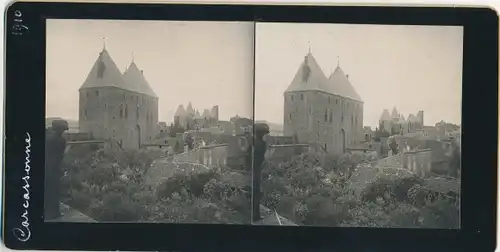 Stereo Foto Carcassonne Aude, Stadtansicht, 1910