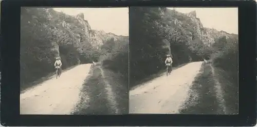 Stereo Foto Avallon Yonne, Landschaft, Frau auf einem Fahrrad