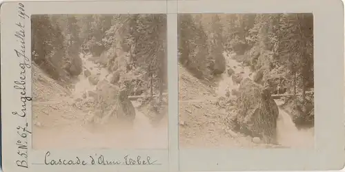 Stereo Foto Engelberg Kt. Obwalden Schweiz, Wasserfall, 1900