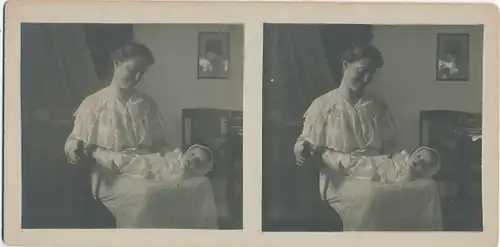 Stereo Foto Mutter mit Baby, 26 Oktober 1915