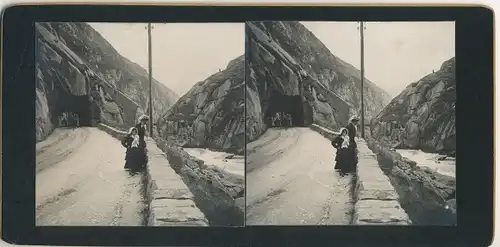 Stereo Foto Göschenen Kt. Uri Schweiz, Straßenpartie, Tunnel