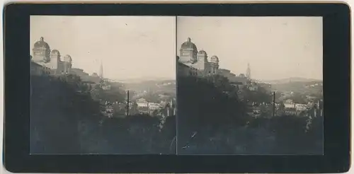 Stereo Foto Bern Stadt Schweiz, Bundeshaus, Stadtansicht, 1908