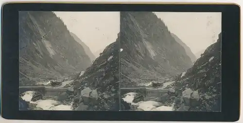 Stereo Foto Göschenen Kt. Uri Schweiz, Landschaft, Brücke, 1908