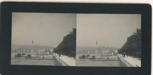 Stereo Foto Luzern Stadt Schweiz, Stadtansicht, Anlegestelle, 1908