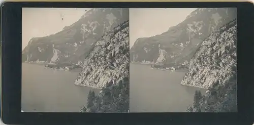 Stereo Foto Sisikon Kt. Uri Schweiz, Vierwaldstättersee, 1908