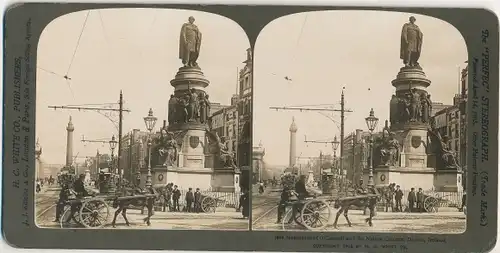 Stereo Foto Dublin Irland, Denkmal O'Connell's und Nelson Säule