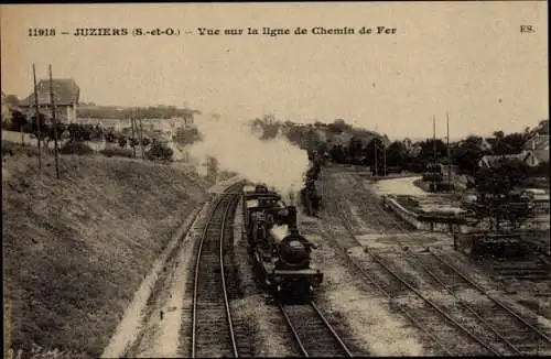 Ak Juziers Yvelines, Vue sur la ligne du Chemin de Fer