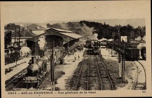 Ak Aix en Provence Bouches du Rhône, La Gare, Bahnhof, Gleisseite, Dampflok