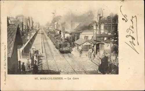 Ak Bois Colombes Hauts de Seine, Bahnhof, Gleisseite, Dampflok