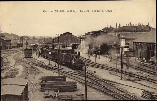 Ak Chartres Eure et Loir, Bahnhof, Gleisseite, Dampflok