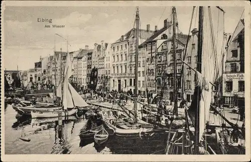 Ak Elbląg Elbing Westpreußen, Am Wasser, Boote