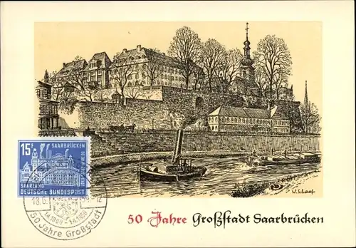 Künstler Ak Schaaf, W., Saarbrücken im Saarland, 50 Jahre Großstadt, Saar