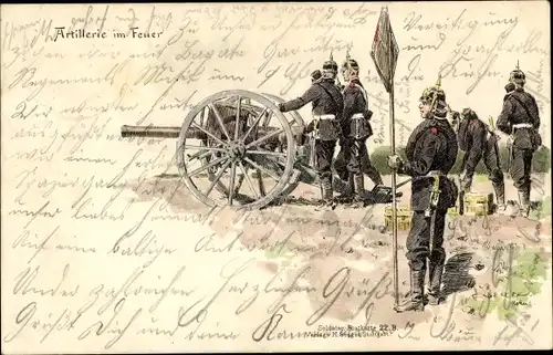 Künstler Ak Artillerie im Feuer, Kanone, Deutsche Soldaten, I.WK
