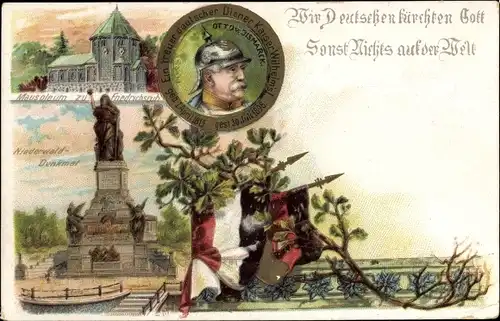 Litho Otto von Bismarck, Wir Deutschen fürchten Gott, Mausoleum Friedrichsruh, Niederwald-Denkmal