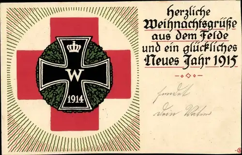Ak Frohe Weihnachten, Fröhliches Neujahr 1915, Eisernes Kreuz, Rotes Kreuz