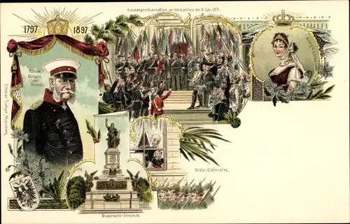 Litho Wilhelm I, Kaiserproklamation 1871, Königin Luise von Mecklenburg Strelitz, Luise von Preußen