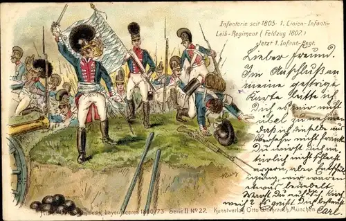 Litho Infanterie seit 1805, 1 Linien Inf. Leib Regt, Feldzug 1807, 1 Inf Regt, Historische Uniformen