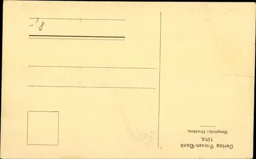 Ak Verlag Frauendank, Gründungs-Gedenkblatt 1914, Schlachtszene, Soldat, Germania, Zeppelin