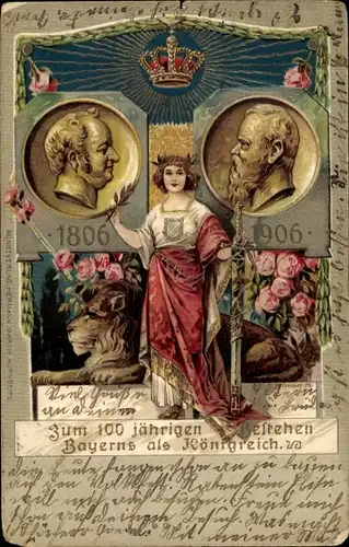 Präge Litho Prinzregent Luitpold von Bayern, 100-jähriges Bestehen Bayerns als Königreich 1906