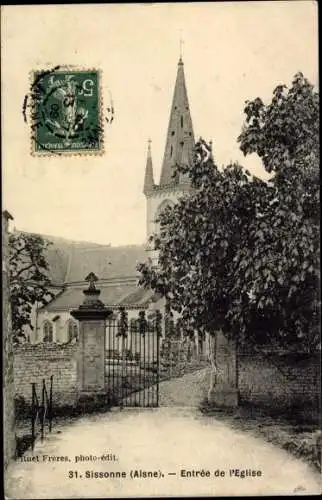 Ak Sissonne Aisne, Kircheneingang