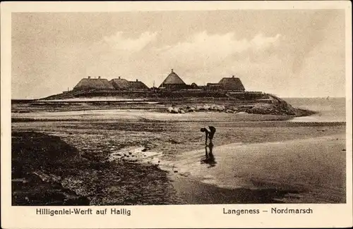 Ak Hallig Langeness Langeneß Nordfriesland, Nordmarsch, Hilligenlei-Werft