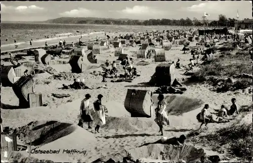 Ak Haffkrug Scharbeutz Ostholstein, Strand, Badegäste, Strandkörbe