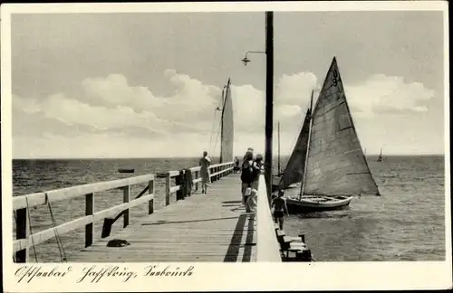 Ak Haffkrug Scharbeutz Ostholstein, Seebrücke, Segelboote