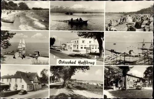 Ak Haffkrug Scharbeutz Ostholstein, Strand, Boote, Strandkörbe, Teilansichten