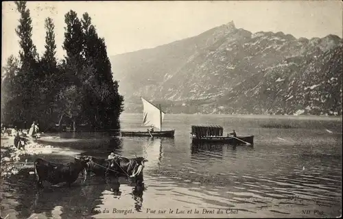 Ak Aix les Bains Savoie, Lac du Bourget, Blick auf den See und die Dent du Chat