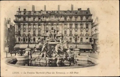 Ak Lyon Rhône, La Fontaine Bartholdi, Place des Terreaux