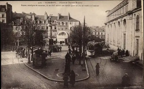 Ak Lorient Morbihan, Ort und Statue Bisson