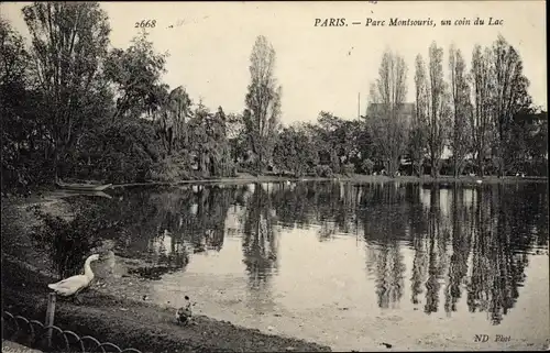 Ak Paris XIV, Parc Montsouris, eine Ecke des Sees