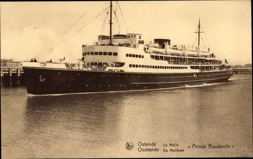 Ak Ostende Westflandern, La Malle Prince Baudouin, Fährschiff im Hafen