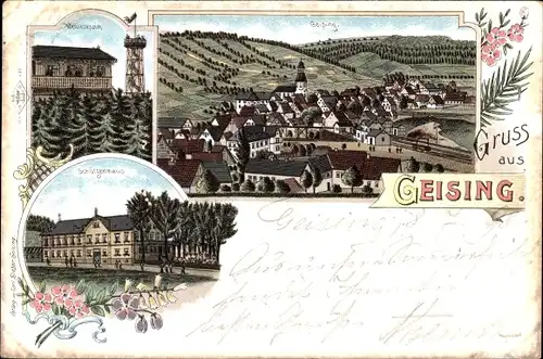 Litho Geising Altenberg im Erzgebirge, Schützenhaus, Totalansicht