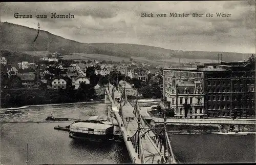 Ak Hameln an der Weser Niedersachsen, Blick vom Münster, Weserbrücke