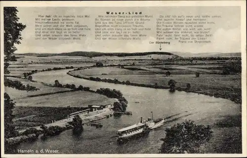 Ak Hameln an der Weser Niedersachsen, Panorama, Weser, Salondampfer, Weserlied