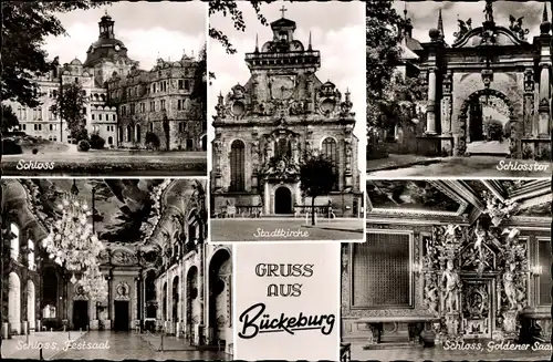 Ak Bückeburg im Kreis Schaumburg, Schloss, Stadtkirche, Schlosstor, Goldener Saal, Festsaal