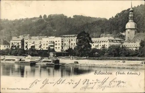 Ak Bad Schandau Sächsische Schweiz, Ufer, Schiffe