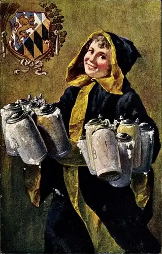 Wappen Ak München, Hofbräuhaus, Münchner Kindl mit Bierkrügen