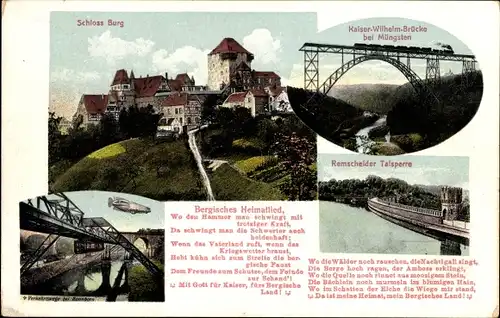 Ak Burg an der Wupper Solingen, Schloss Burg, Kaiser Wilhelm Brücke, Remscheider Talsperre
