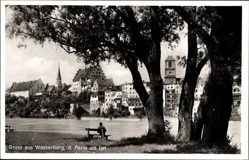 Ak Wasserburg am Inn in Oberbayern, Teilansicht