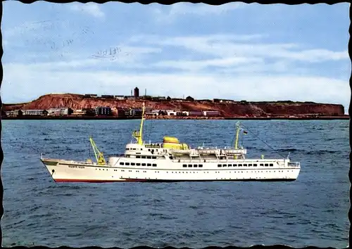Ak Helgoland, Schiff D. E. S. Bunte Kuh vor der Insel, HADAG