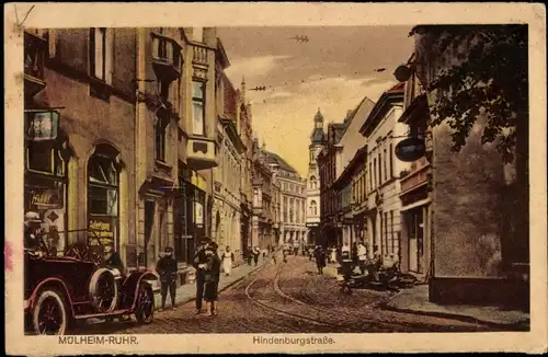 Ak Mülheim an der Ruhr in Nordrhein Westfalen, Blick in die Hindenburgstraße, Friseur, Passanten