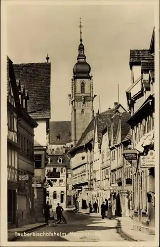 Ak Tauberbischofsheim in Baden, Hauptstraße, Geschäfte, Kirchturm